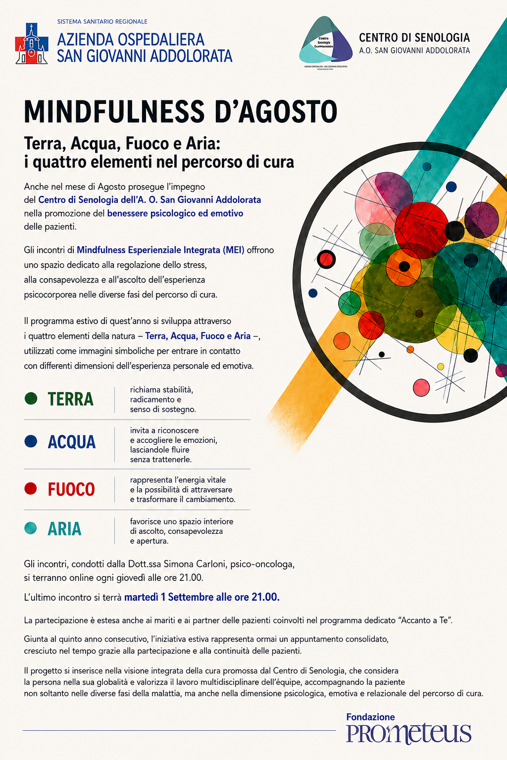 Mindfulness d'Agosto: Terra, Acqua, Fuoco e Aria i 4 elementi nel percorso di cura